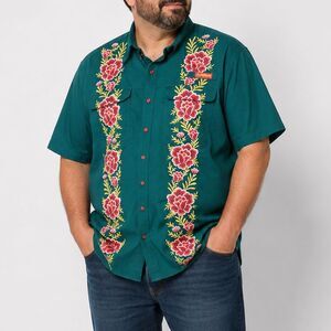 Magellan Outdoors Laguna Madre Fishing Shirt Men's 2XL Green Floral Embroidered